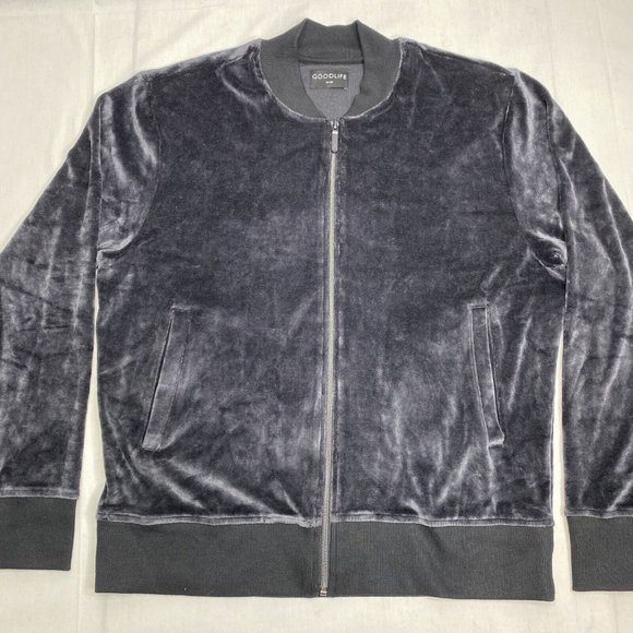 NWT Goodlife Charcoal Black Velour Full Zip Sweat Track Jacket Large Loungewear - Picture 1 of 12